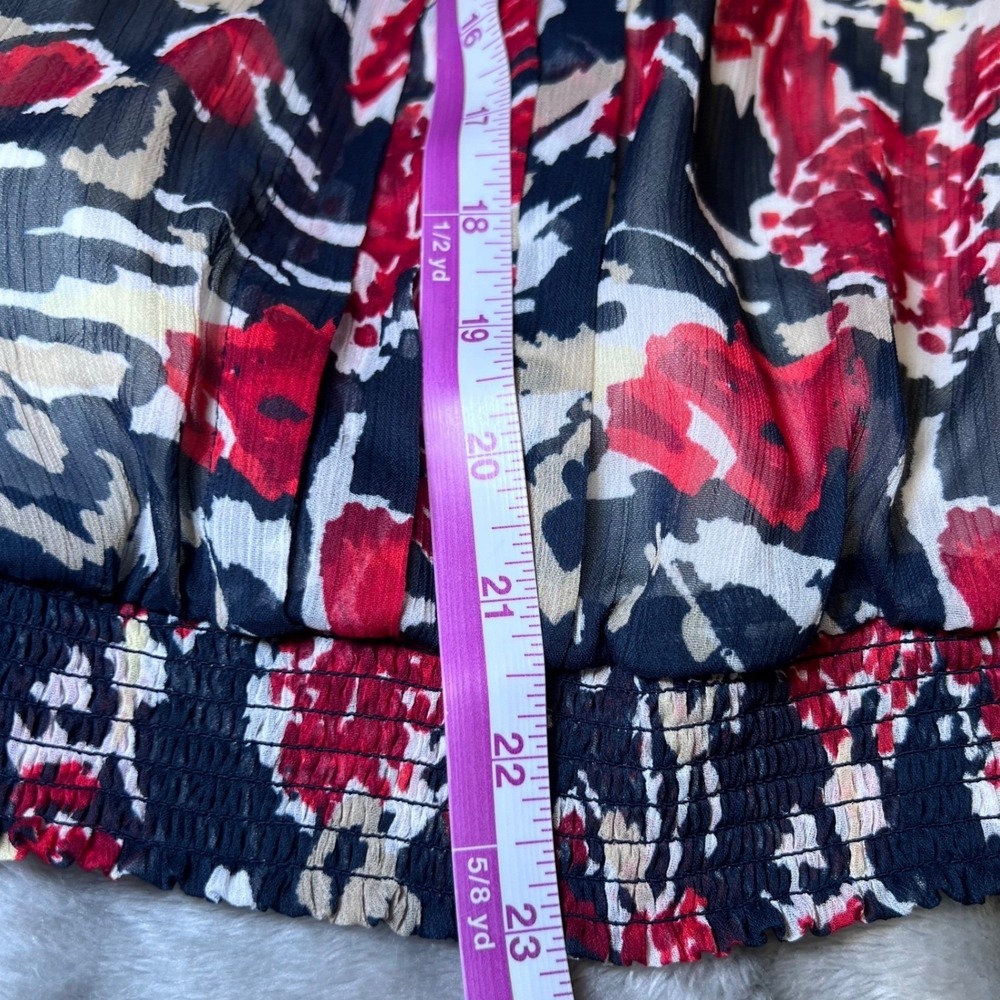 Christopher & Banks Womens Size Medium V Neck Blouse Red Floral Business Casual - Picture 9 of 14